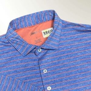 Johnnie-O Short Sleeve Performance Prep Polo Shirt Men Size L Blue/Orange Logo